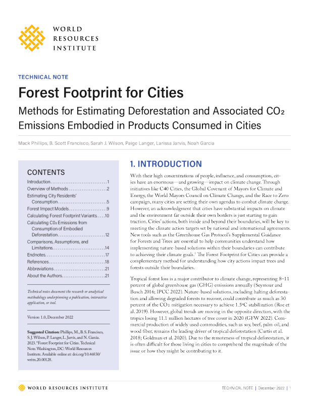 城市森林足迹：估算城市消费产品中包含的森林砍伐和相关二氧化碳排放的方法