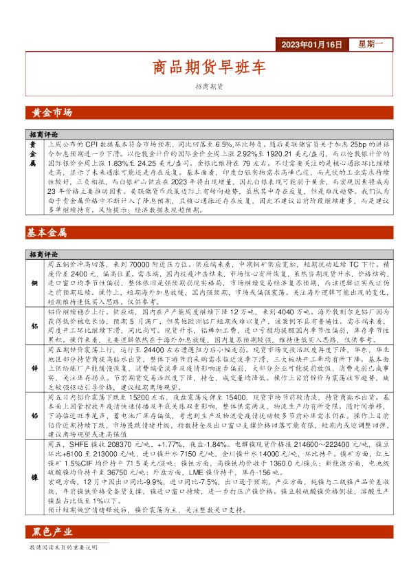 商品期货早班车