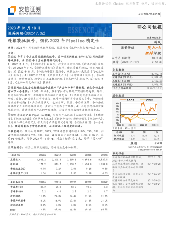 连续获批版号，强化2023年Pipeline确定性