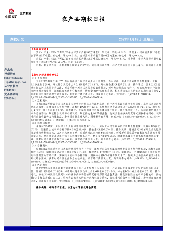 农产品期权日报