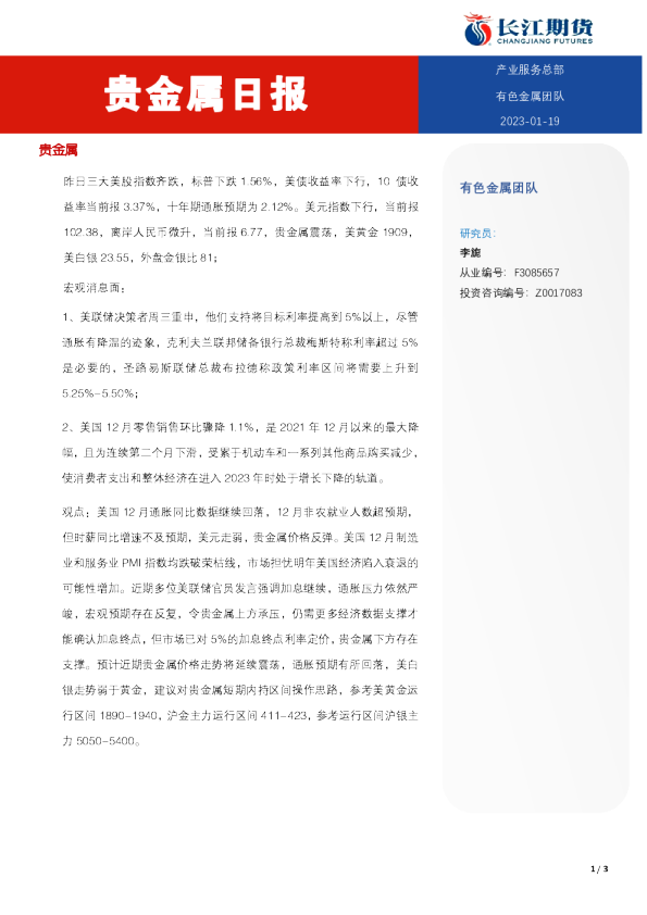 贵金属日报