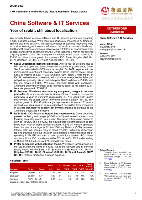 中国软件和IT服务——兔年：仍然关于本地化