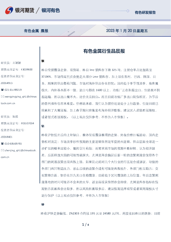 有色金属衍生品晨报