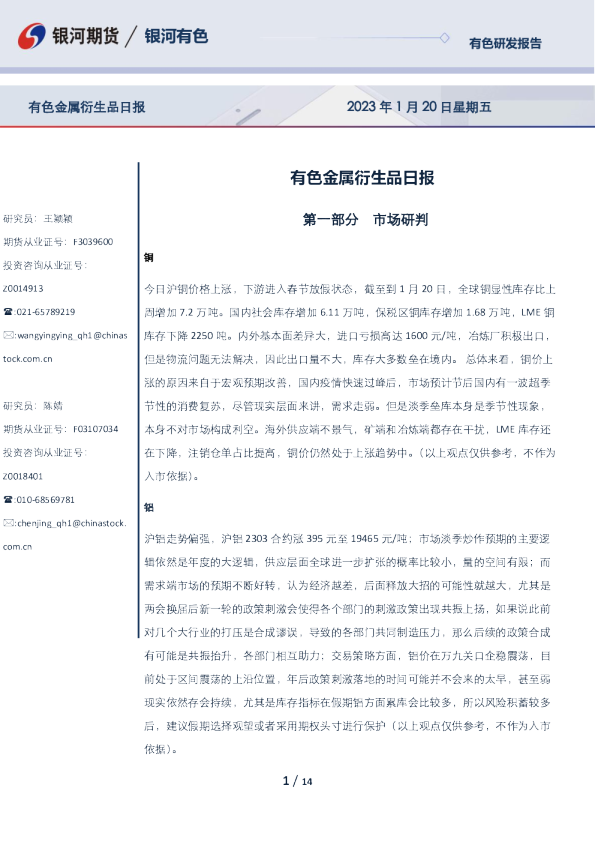 有色金属衍生品日报