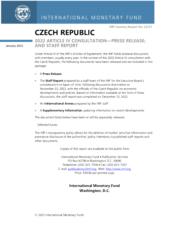 捷克共和国：2022年第四条磋商-新闻稿;和员工报告