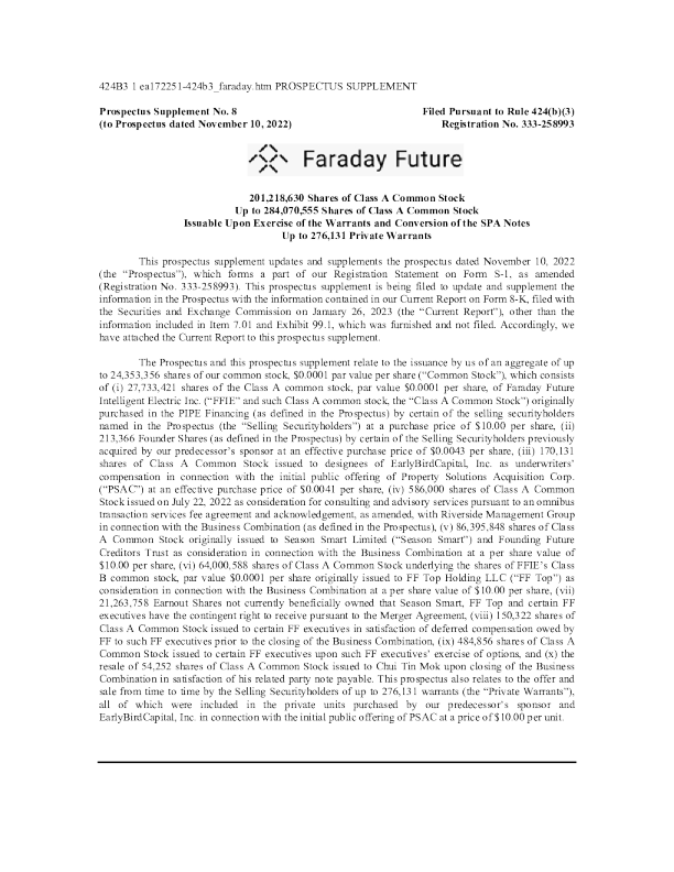 法拉第未来美股招股说明书(2023-01-26版)
