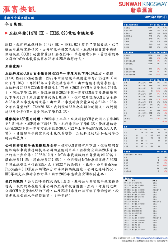汇富快讯：香港及中国市场日报