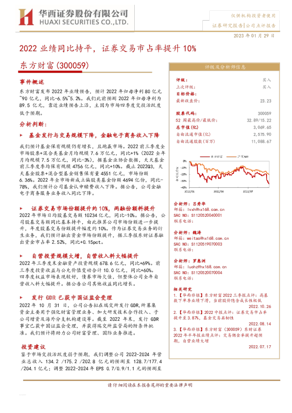 2022业绩同比持平，证券交易市占率提升10%