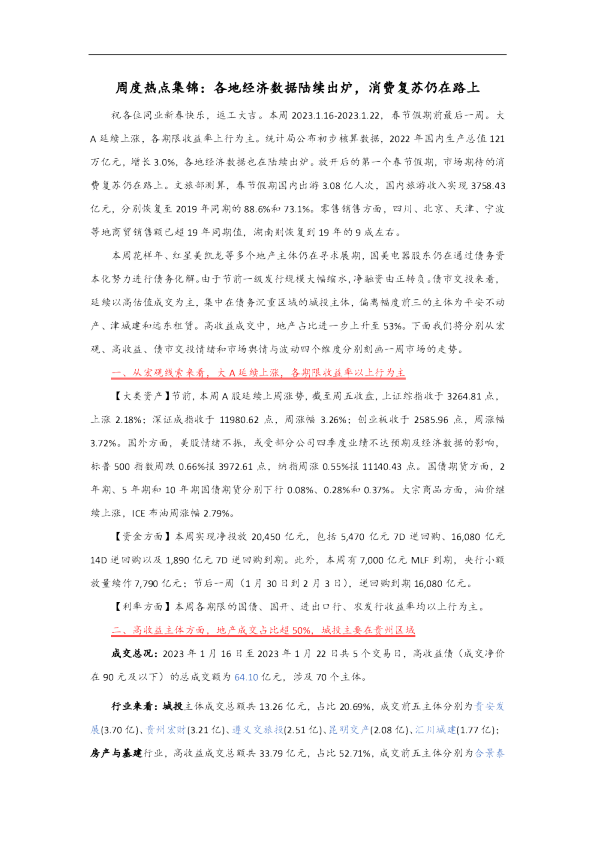 周度热点集锦：各地经济数据陆续出炉，消费复苏仍在路上