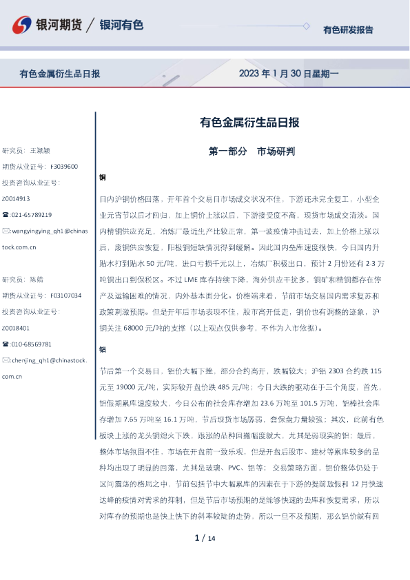 有色金属衍生品日报