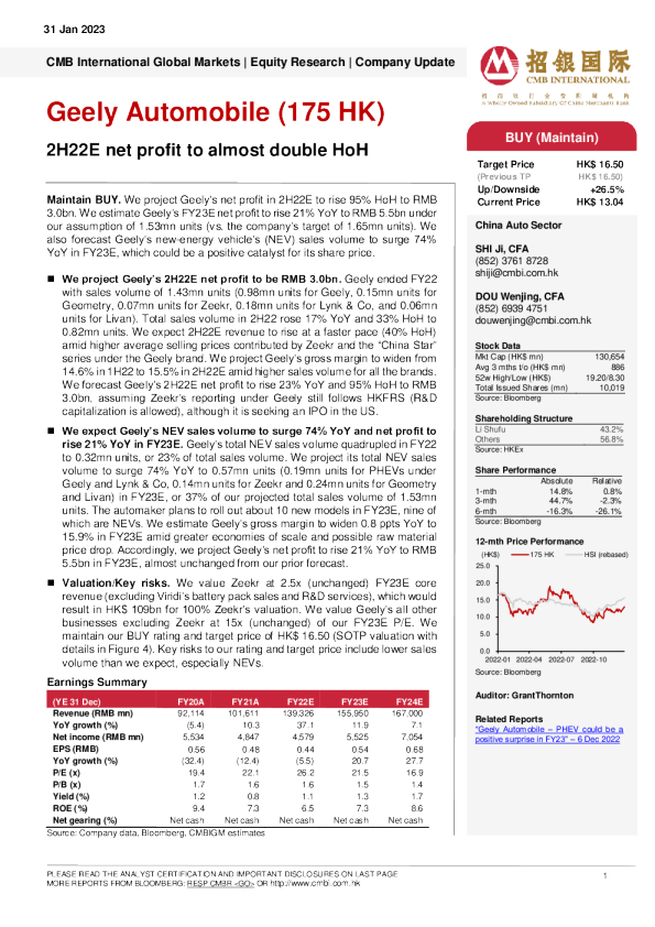 2H22E净利润几乎翻倍