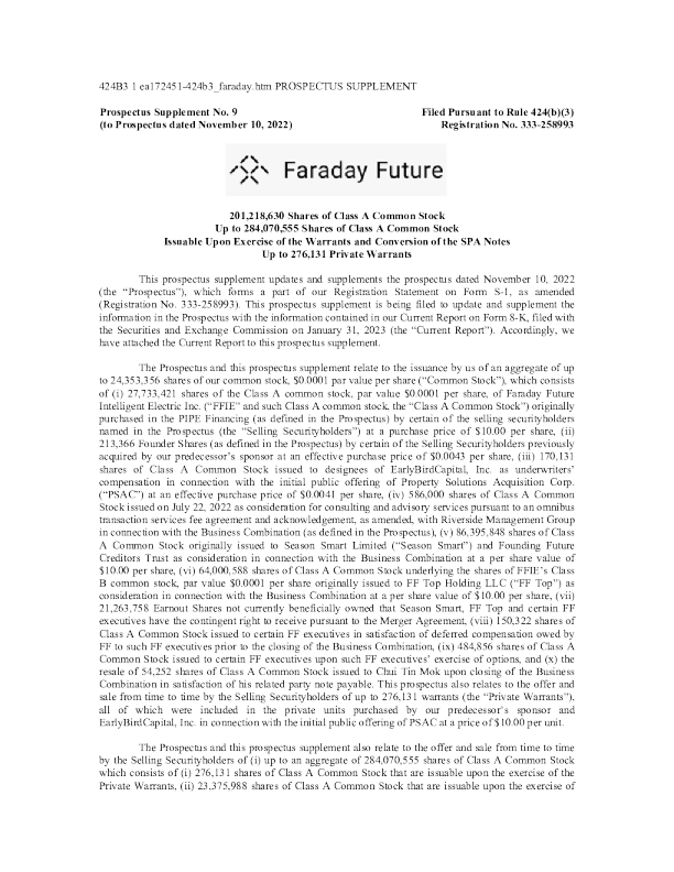 法拉第未来美股招股说明书(2023-01-31版)