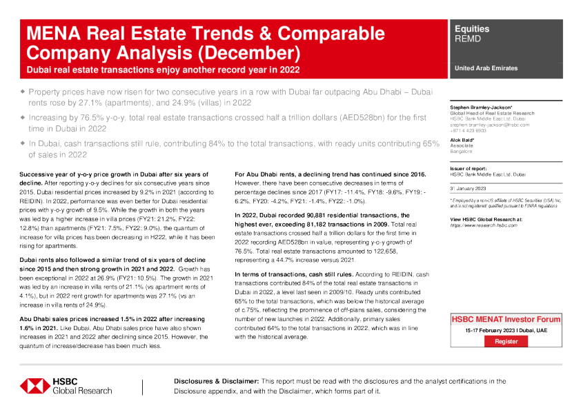 中东和北非房地产趋势和可比公司分析