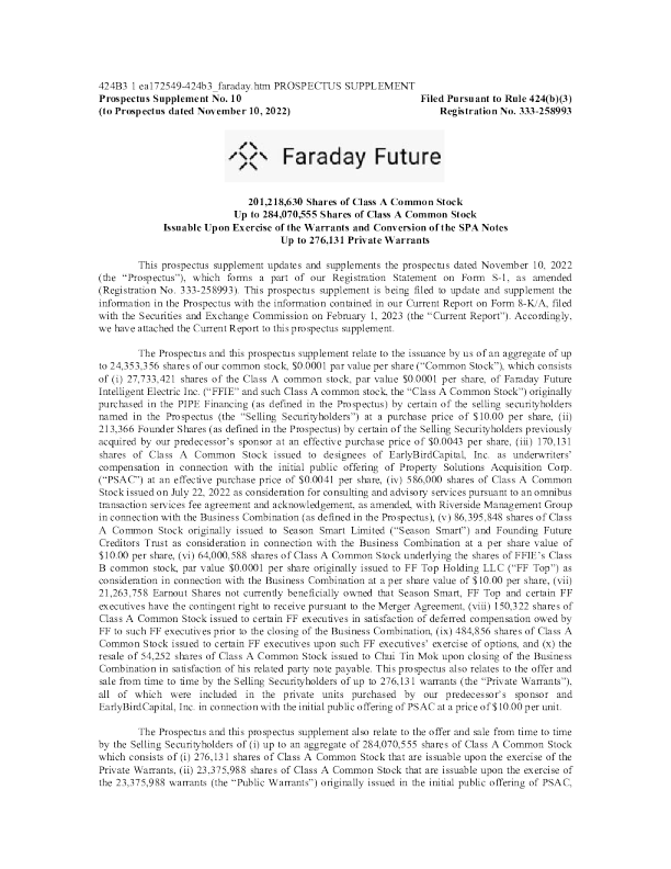 法拉第未来美股招股说明书(2023-02-01版)