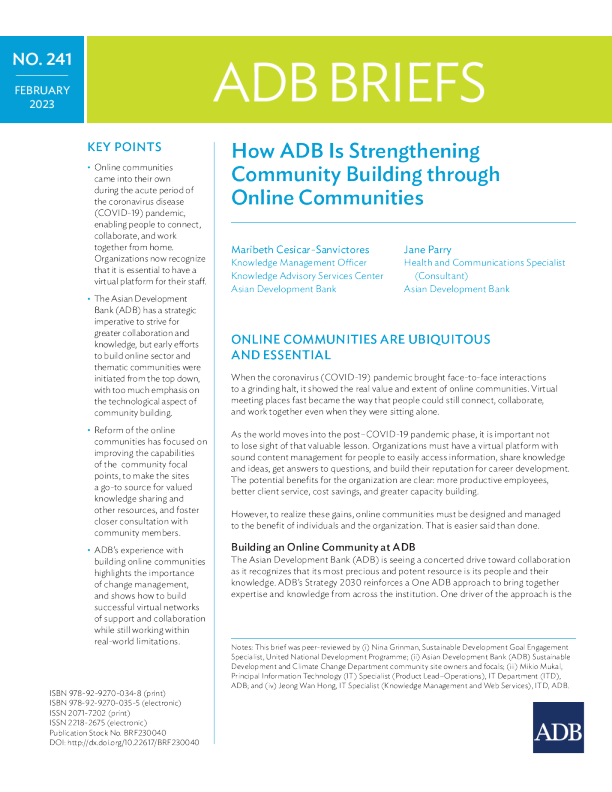 亚洲开发银行如何通过在线社区加强社区建设