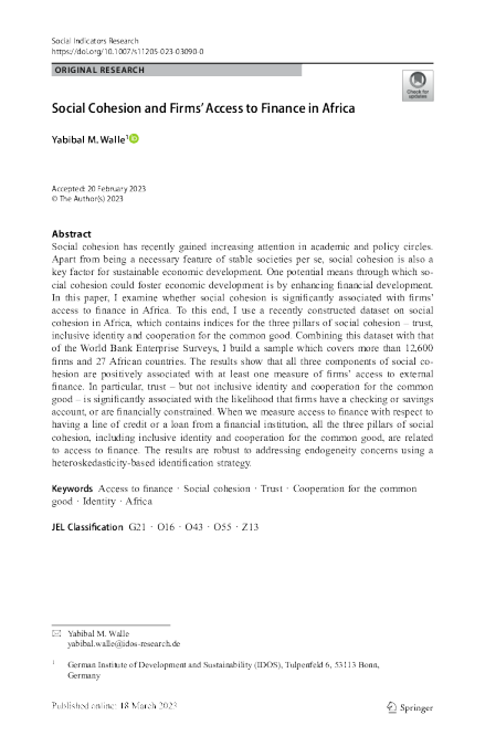非洲社会凝聚力与企业融资渠道