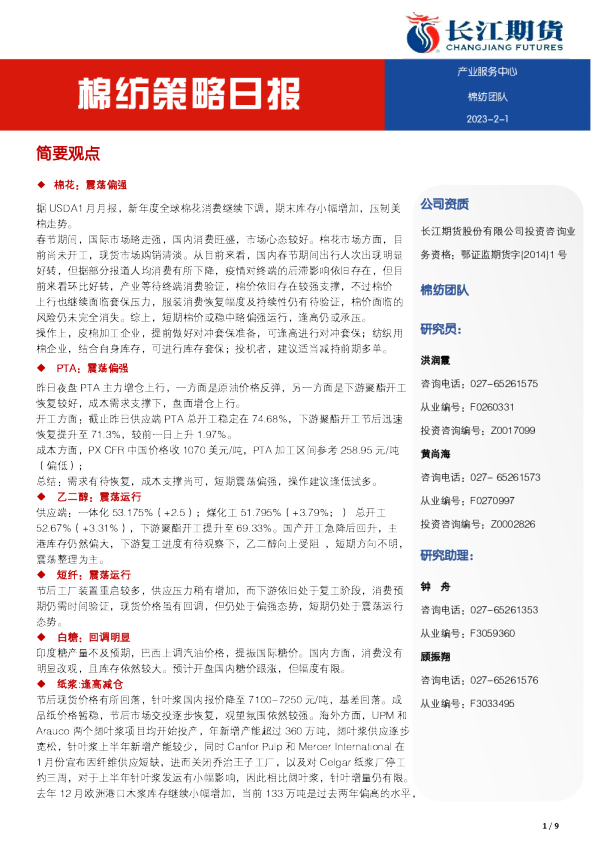 棉纺策略日报