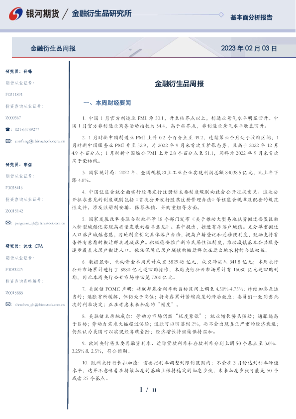 金融衍生品周报