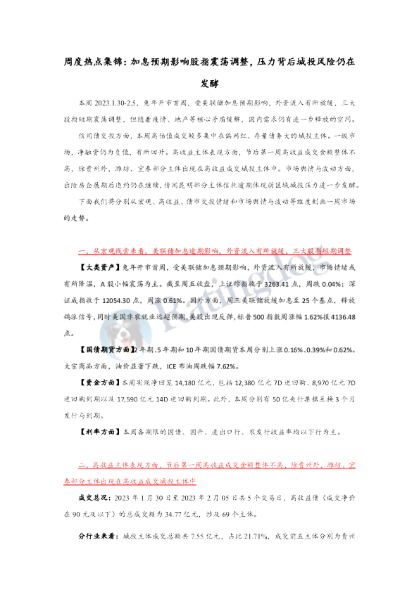周度热点集锦：加息预期影响股指震荡调整，压力背后城投风险仍在发酵