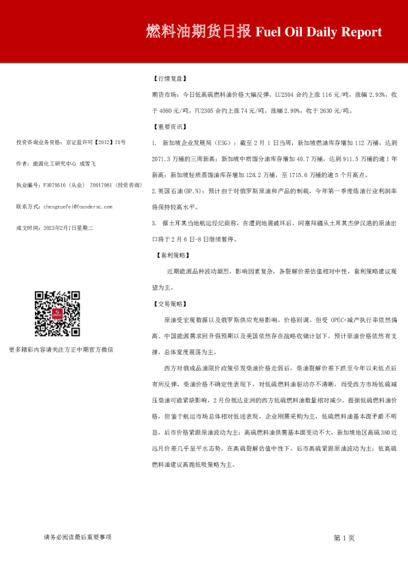 燃料油期货日报