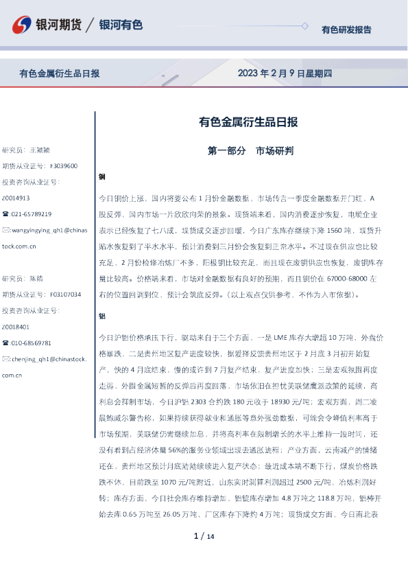 有色金属衍生品日报