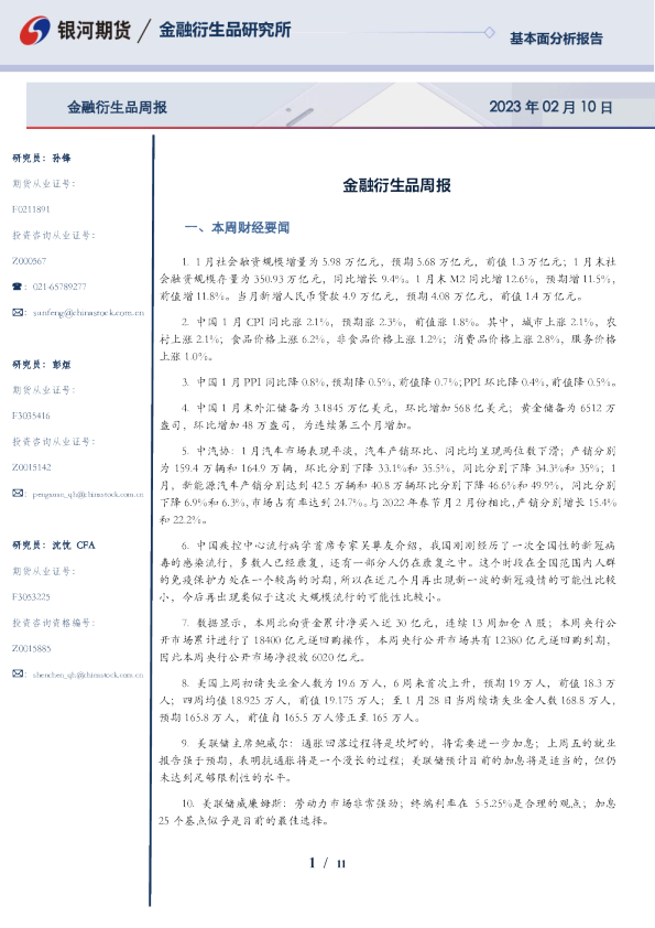 金融衍生品周报