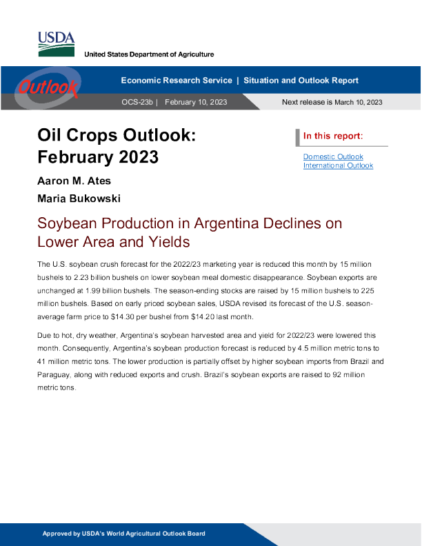 美国农业部油料作物展望 2023.2.10
