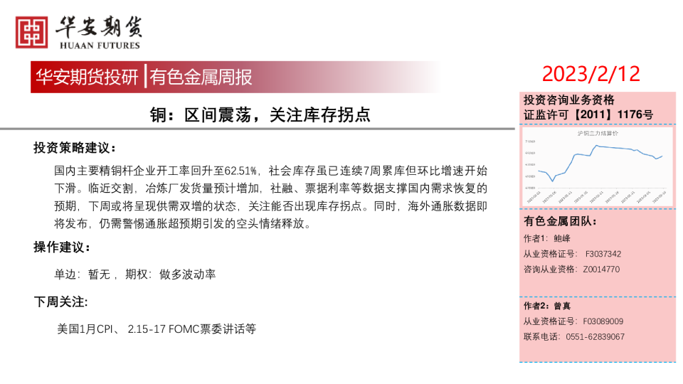 有色金属周报：铜：区间震荡，关注库存拐点