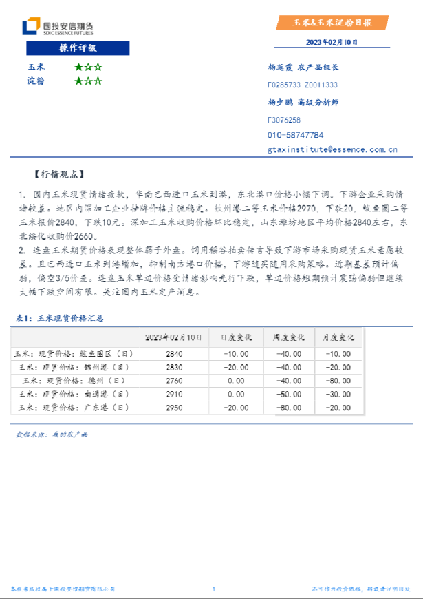 玉米、玉米淀粉日报