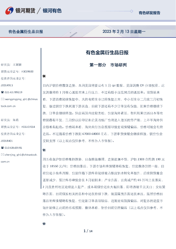 有色金属衍生品日报