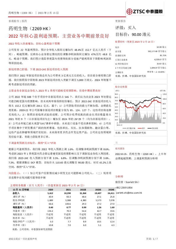 2022年核心盈利逊预期，主营业务中期前景良好