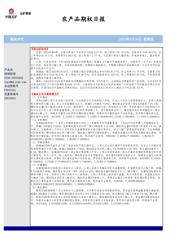 农产品期权日报