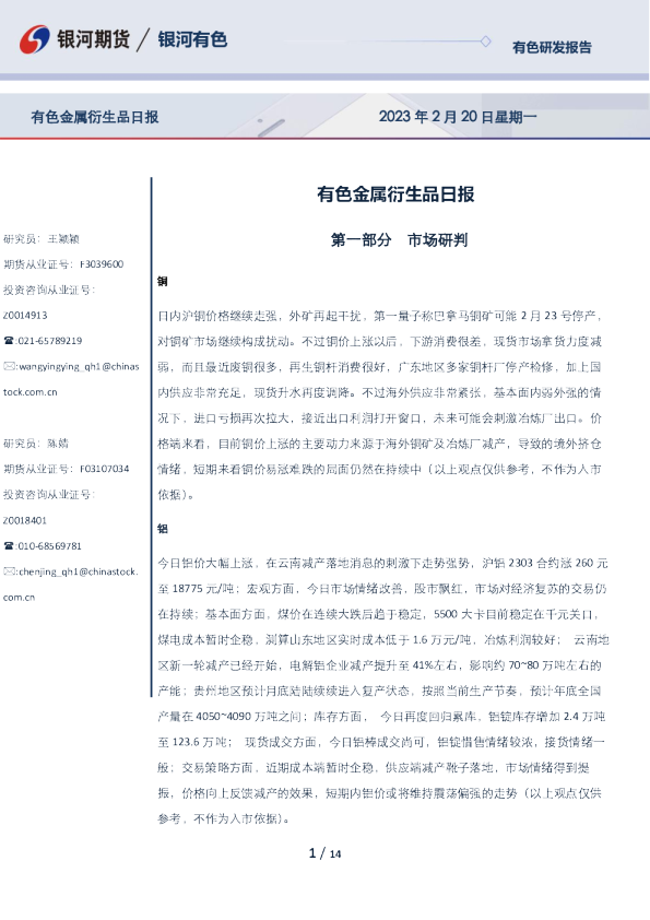 有色金属衍生品日报