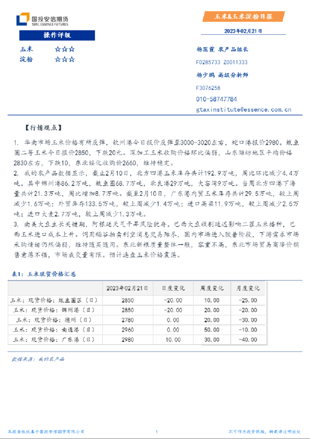 玉米&玉米淀粉日报