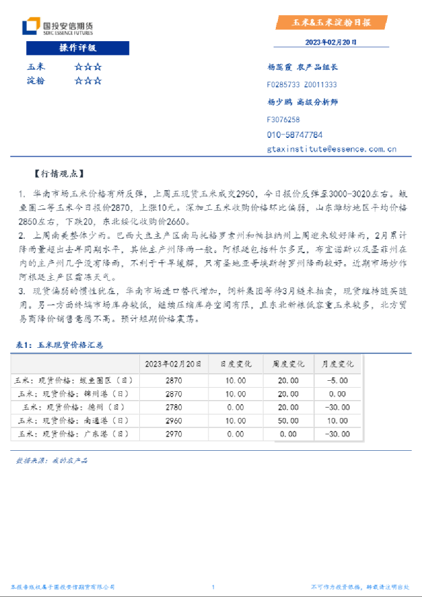 玉米、玉米淀粉日报