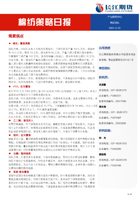棉纺策略日报