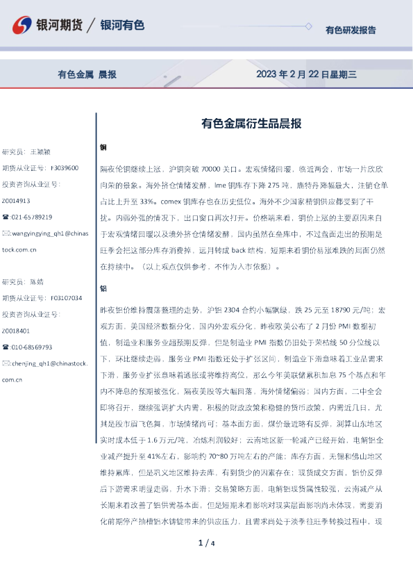 有色金属衍生品晨报