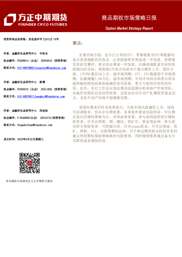 商品期权市场策略日报