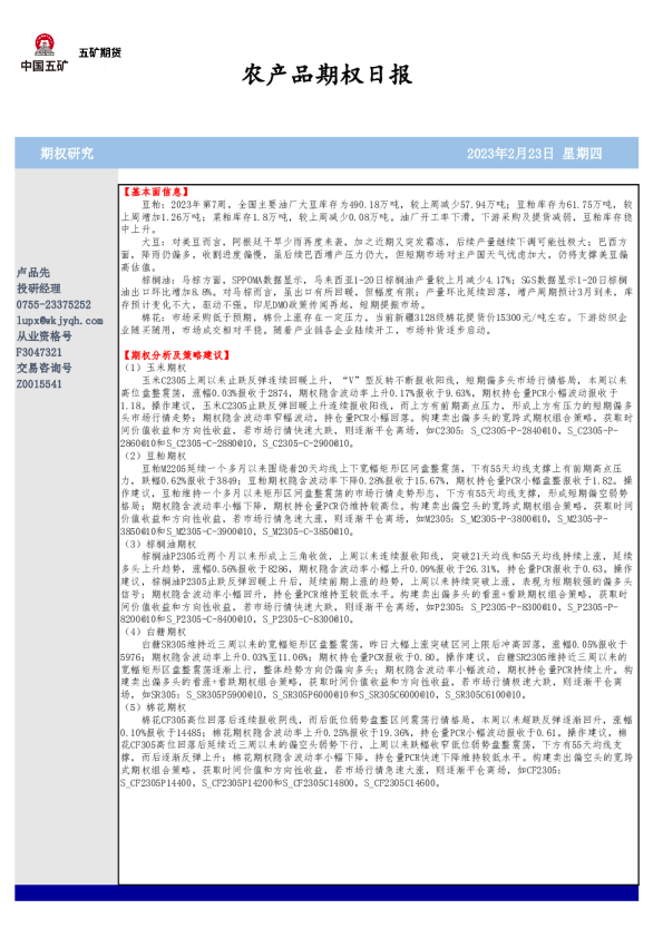 农产品期权日报