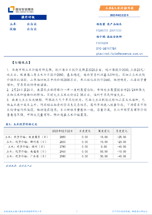 玉米、玉米淀粉日报