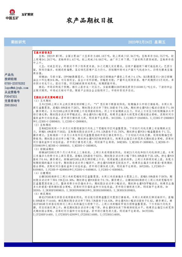 农产品期权日报