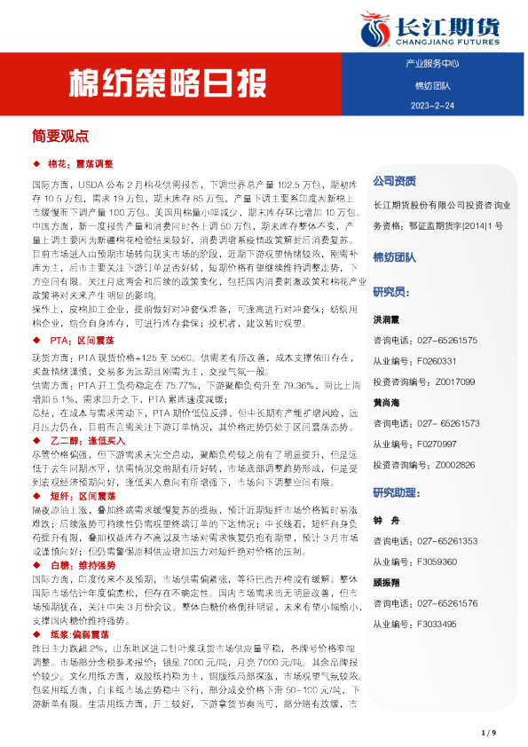 棉纺策略日报