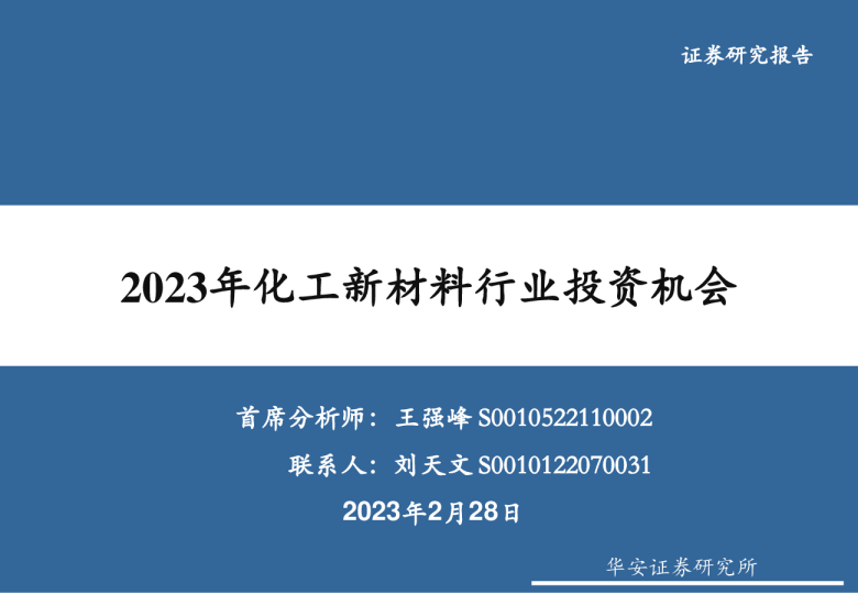 2023年化工新材料行业投资机会