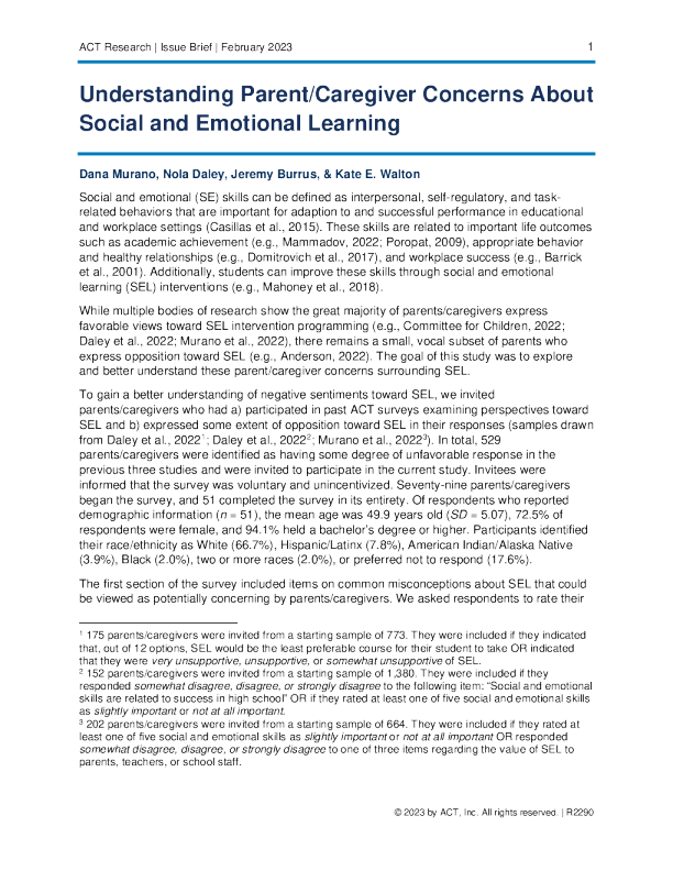 理解父母 / 照顾者对社会和情感学习的关注