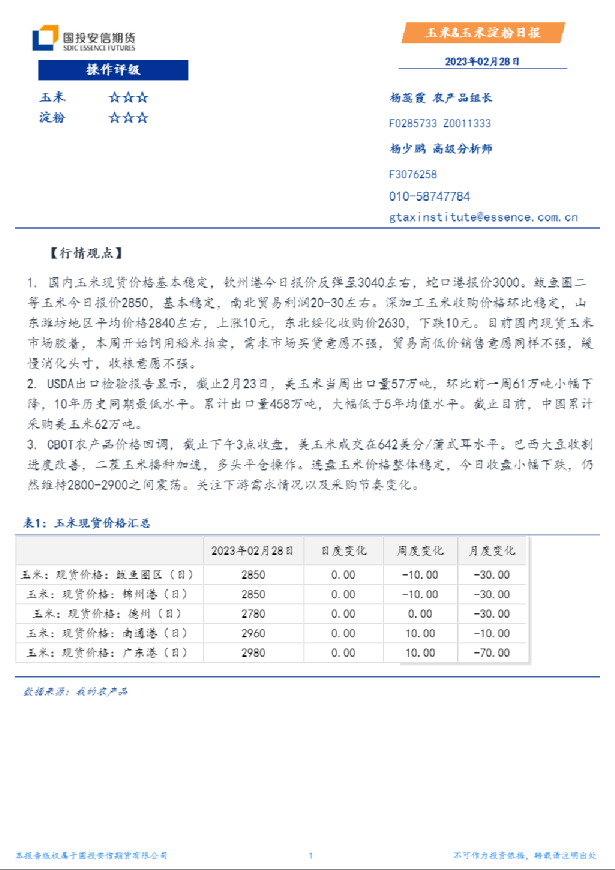 玉米&玉米淀粉日报