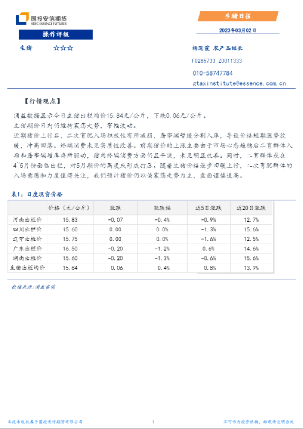 安信期货生猪日报