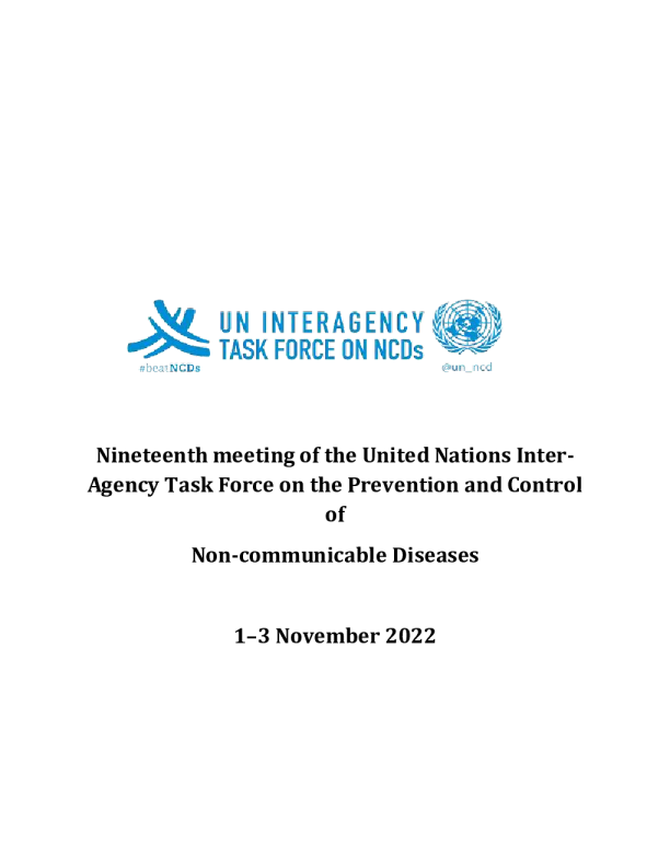 联合国预防和控制非传染性疾病机构间工作队第十九次会议，2022年11月1-3日