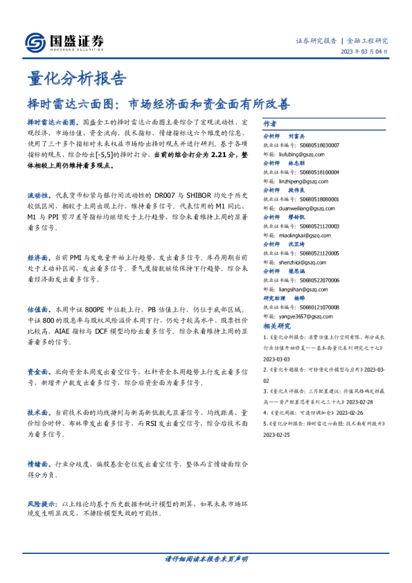 择时雷达六面图：市场经济面和资金面有所改善