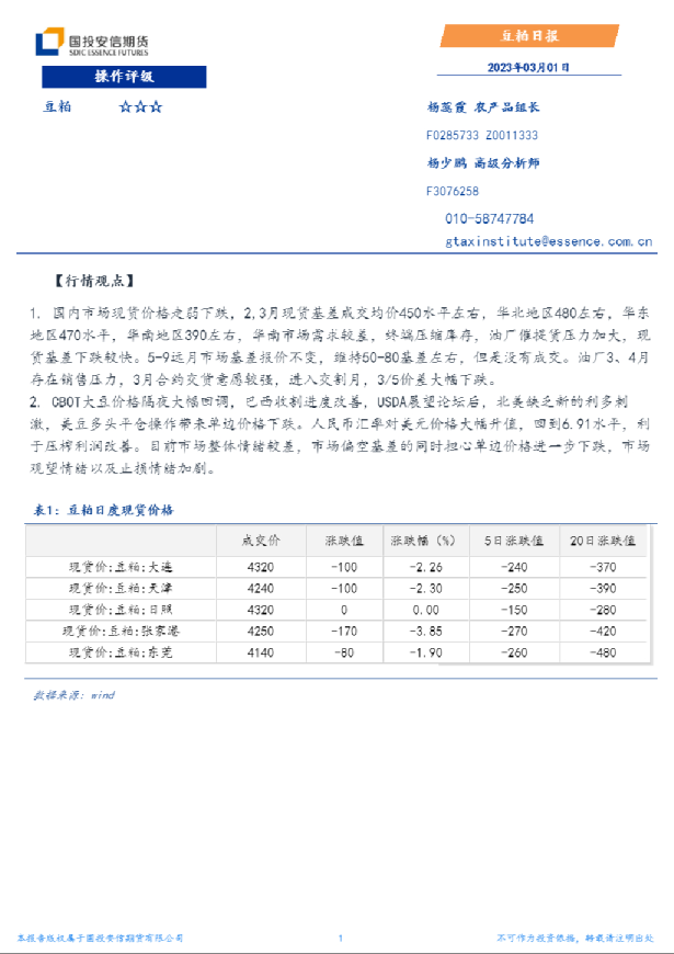安信期货豆粕日报