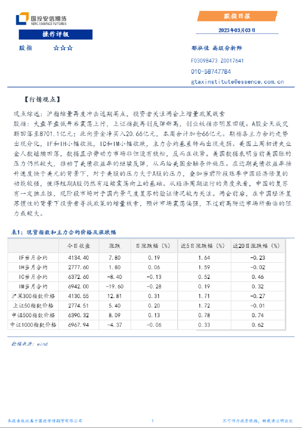 安信期货股指日报